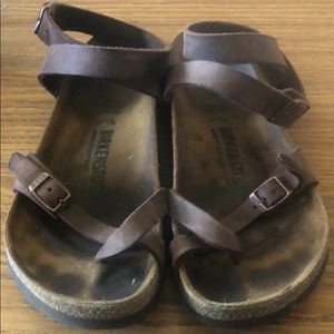 Birkenstock brown leather ankle strap sandals